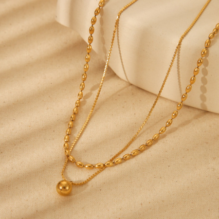 1 paire de colliers superposés géométriques simples pour femme, en acier inoxydable étanche, à porter au quotidien 2