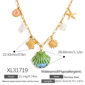 Collier Pendentif Oceanic En Acier Inoxydable Étanche Couleur Or (1 Pièce) h5 Image2