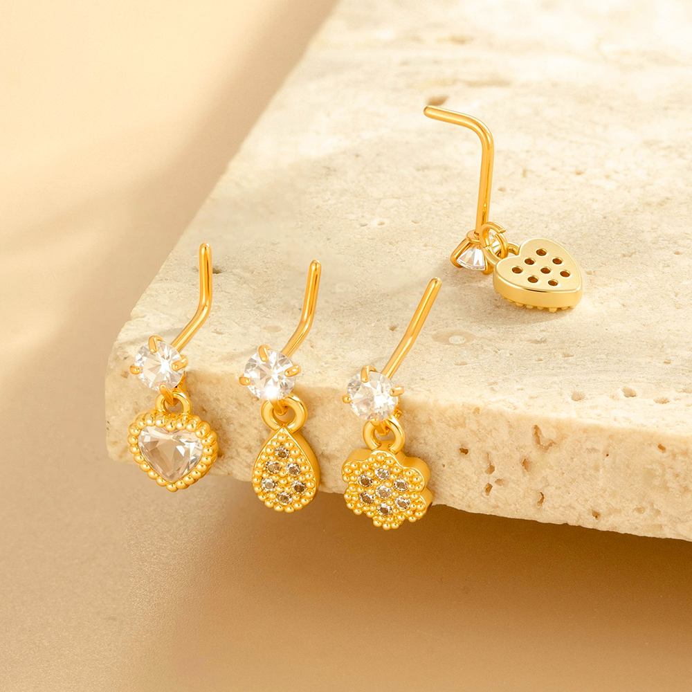 1 Pièce Simple Series Simple Heart Simple Copper Gold Color Zircon Piercing De Nez Pour Femme h5Image3