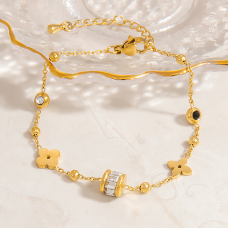 Bracelet à breloques étanche en acier inoxydable, couleur or (1 pièce)