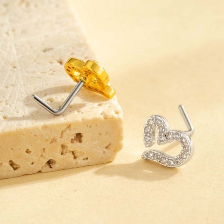 1 pièce de piercing de nez en forme de cœur en cuivre doré et zircon pour femme 2
