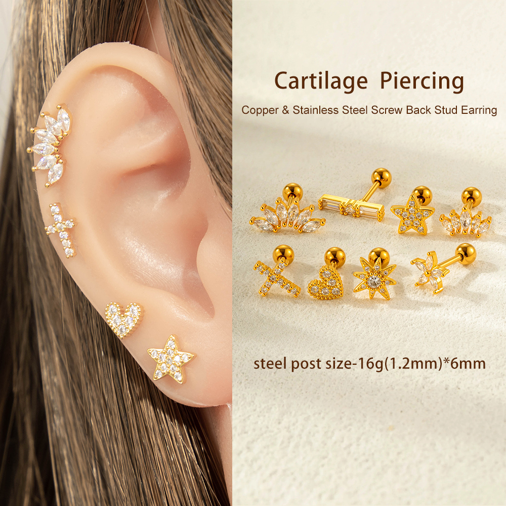 Boucles D'Oreilles Piercing En Zircon Couleur Cuivre Or 1 Pièce Image4