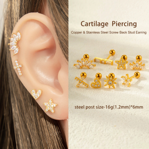Boucles D'Oreilles Piercing En Zircon Couleur Cuivre Or 1 Pièce h5 Image4