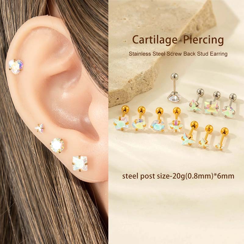 Boucles D'Oreilles Piercing Femme En Acier Inoxydable Transparent Brillant En Forme De Cœur, Ornées De Zircon Et Étanches (1 Pièce). h5Image5