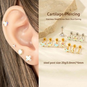 Boucles D'Oreilles Piercing Femme En Acier Inoxydable Transparent Brillant En Forme De Cœur, Ornées De Zircon Et Étanches (1 Pièce). h5 Image5