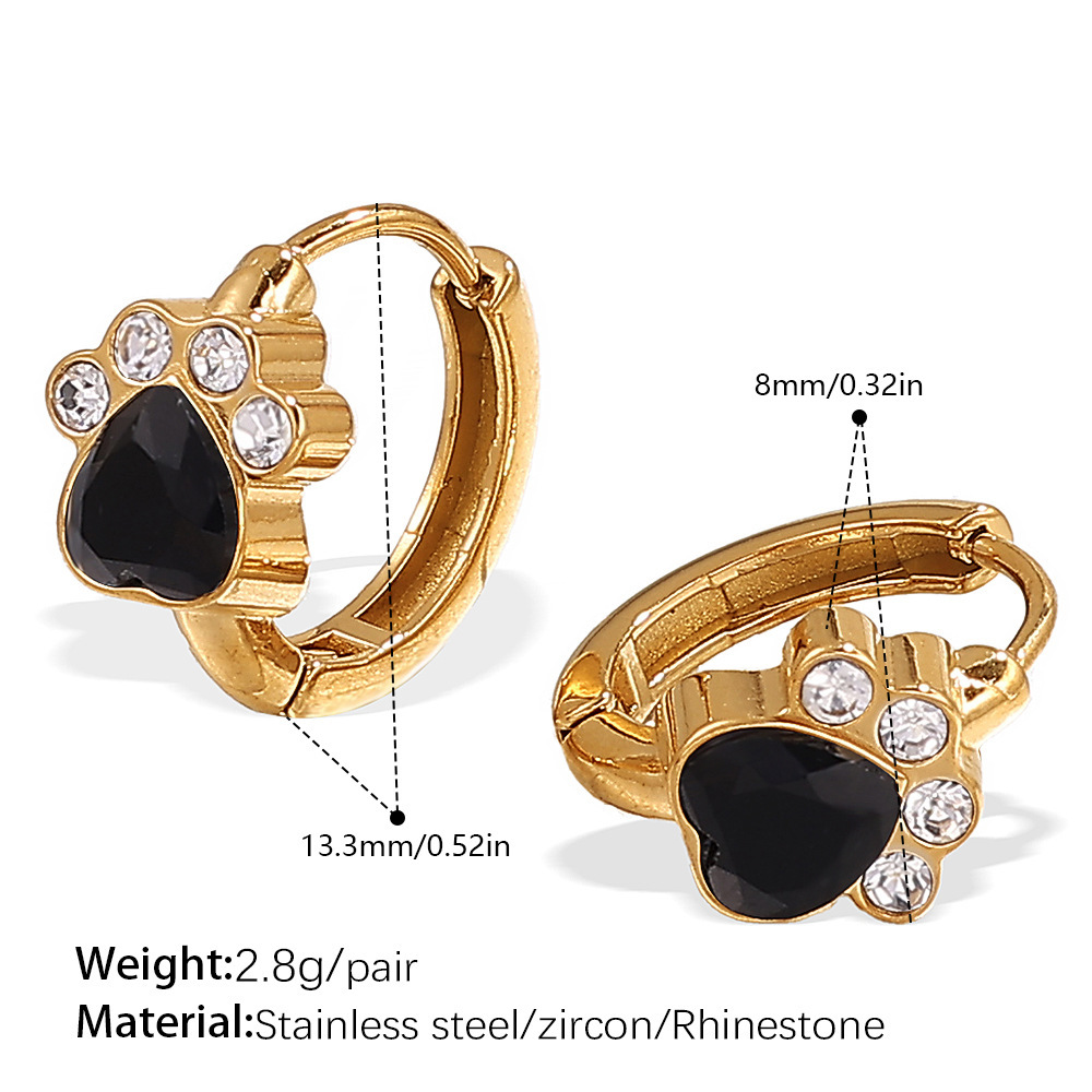 1 Paire De Boucles D'Oreilles Créoles En Acier Inoxydable Étanche, Couleur Or, Avec Cristaux 