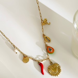 Collier Pendentif Cœur En Acier Inoxydable Étanche Couleur Or (1 Pièce) h5 Image5