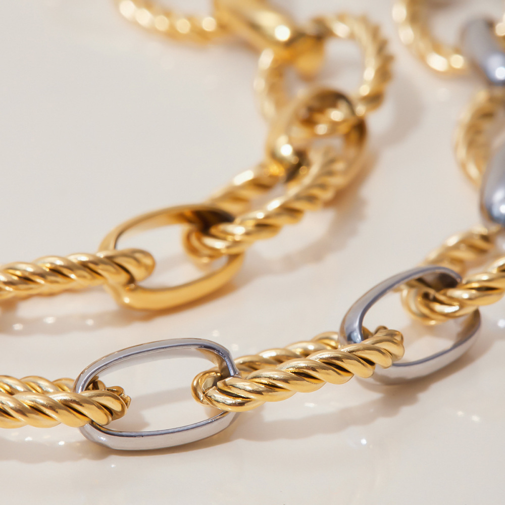Bracelet Chaîne Femme Simple Series Daily Twist En Acier Inoxydable Étanche Couleur Or (1 Pièce) Image6