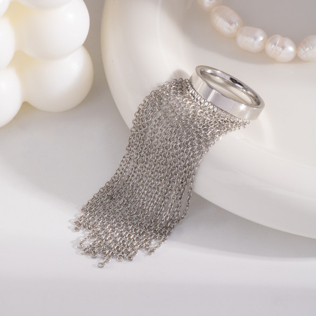 Bagues Tendance Imperméables En Acier Inoxydable Avec Pompon (1 Pièce)