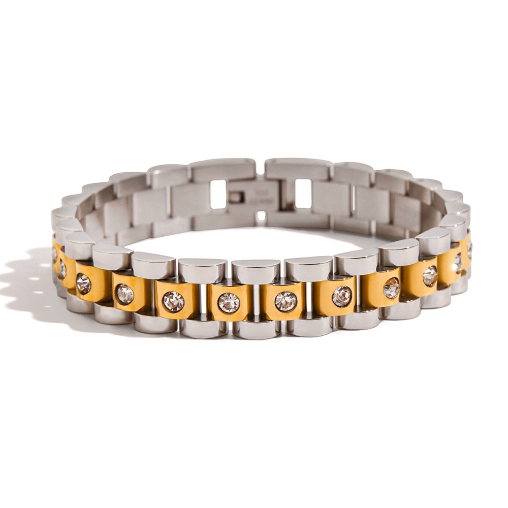 Bracelet Chaîne Classique Patchwork En Acier Inoxydable Étanche Couleur Or Pour Femme (1 Pièce)