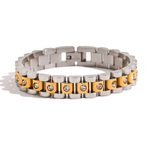 Bracelet Chaîne Classique Patchwork En Acier Inoxydable Étanche Couleur Or Pour Femme (1 Pièce) h5