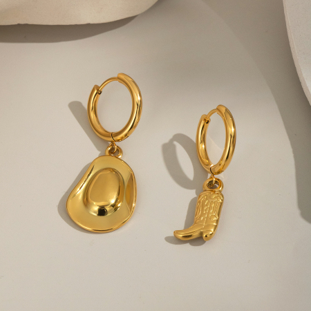 1 paire de boucles d'oreilles pendantes pour femmes, style hip-hop/rock, en acier inoxydable imperméable couleur or.