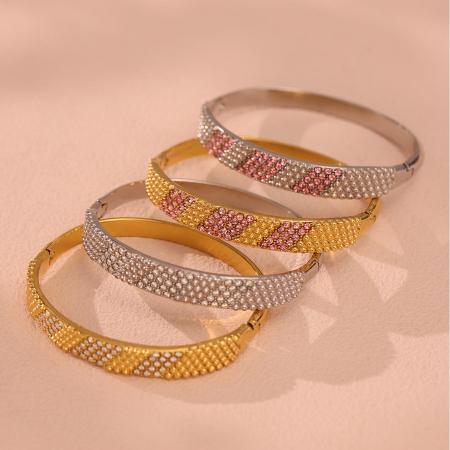 Bracelet jonc classique rond pour femme, en acier inoxydable étanche, couleur or (1 pièce) 2