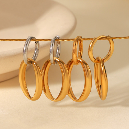 1 paire de boucles d'oreilles créoles géométriques simples pour femme, en acier inoxydable étanches. 2