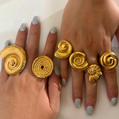 Bague tendance en acier inoxydable doré, forme coquillage (1 pièce), étanche