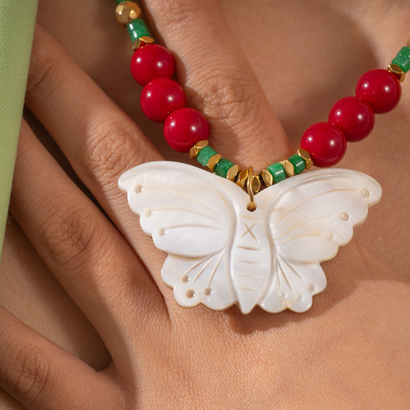 Collier de perles pour femme en pierres naturelles et motif papillon, 1 pièce 2