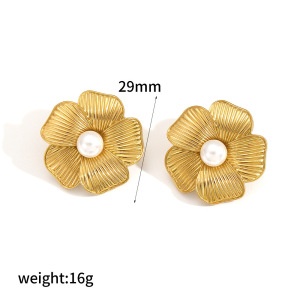 1 Paire De Boucles D'Oreilles À Clous En Acier Inoxydable Doré, Style Ins Style, Avec Motif Floral. h5 