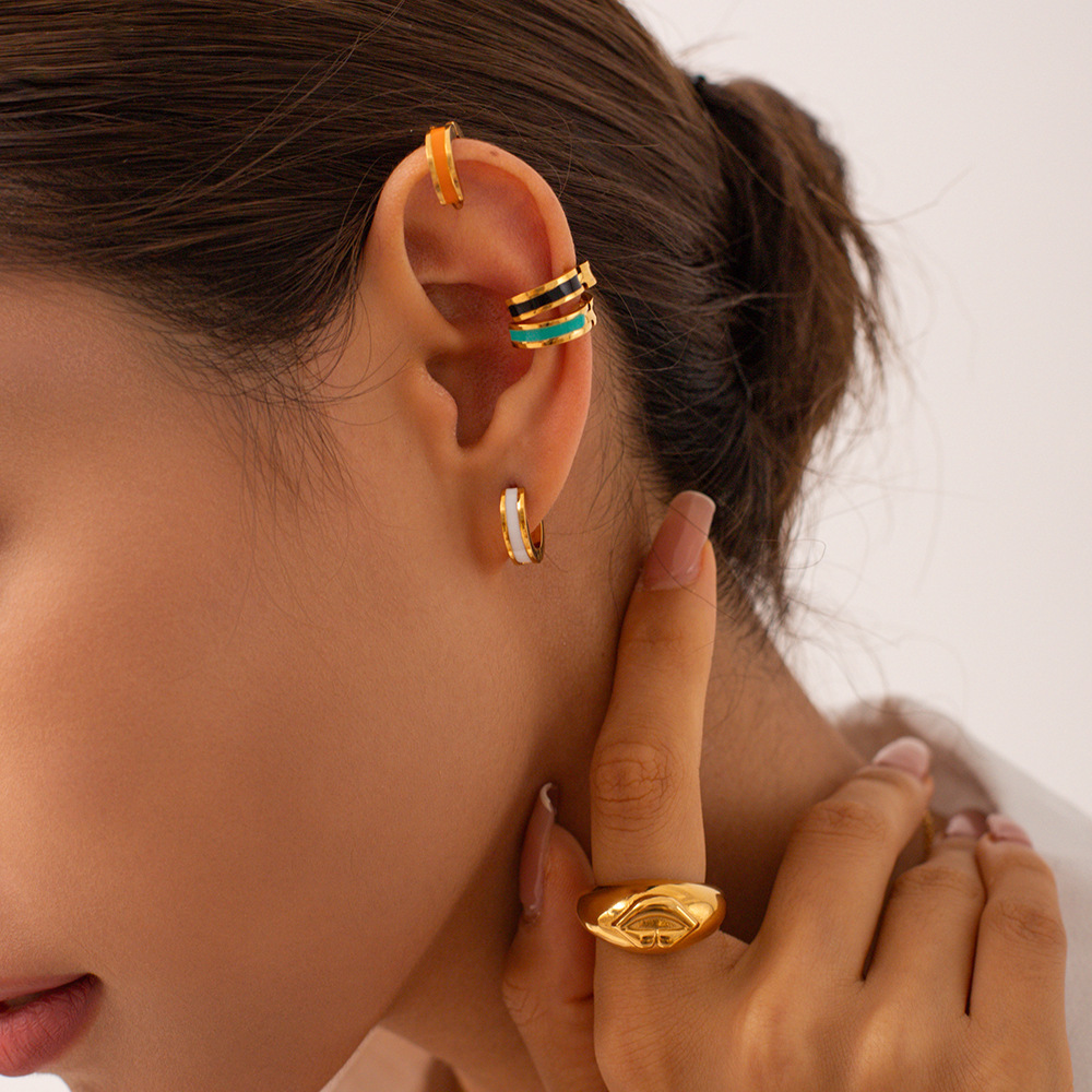 1 Paire De Boucles D'Oreilles Créoles Colorées En Acier Inoxydable Pour Femme Image4