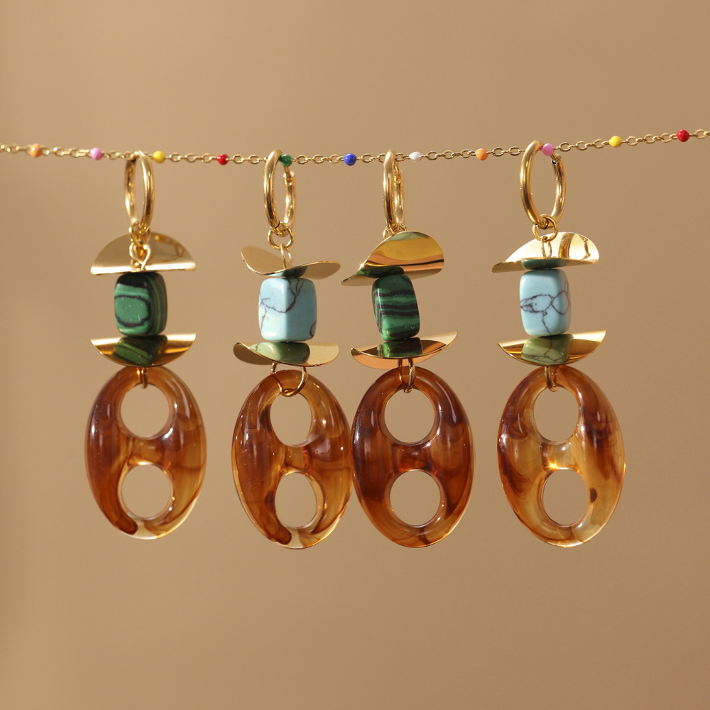 1 Paire De Boucles D'Oreilles Pendantes Rétro Ovales Irrégulières En Acier Inoxydable, Couleur Or, Étanches Image3