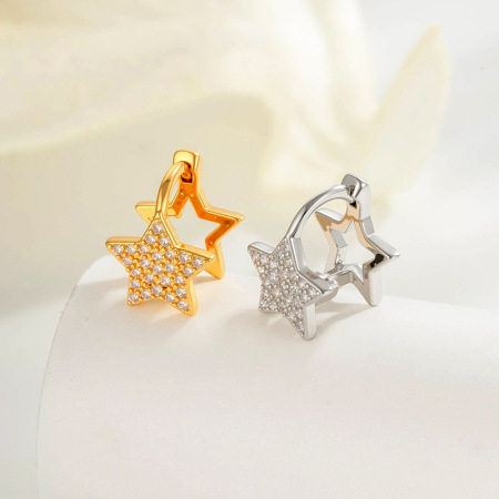 Boucles d'oreilles créoles modernes en forme d'étoile, couleur cuivre et or, zircone cubique, pour femme, 1 pièce 2