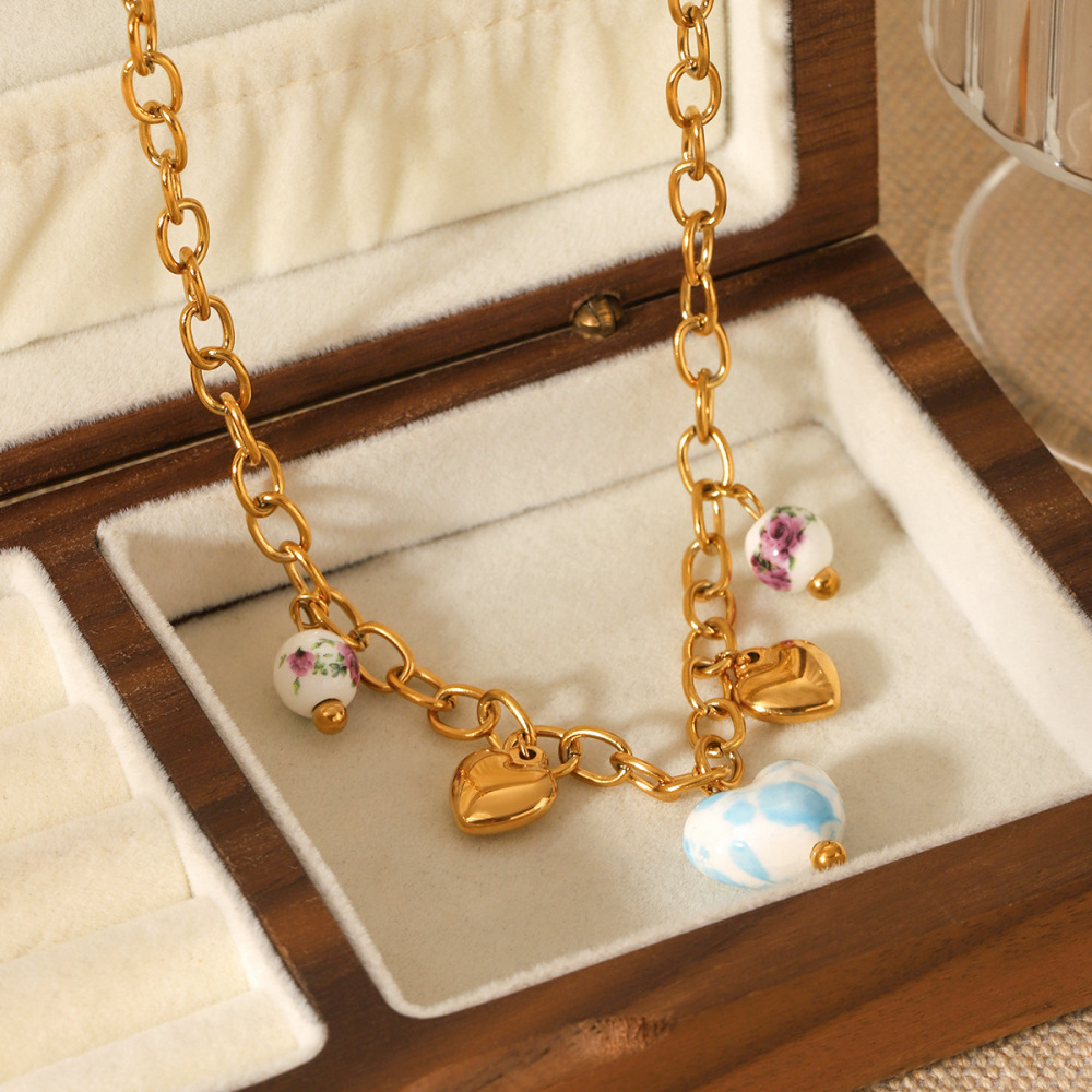 1 Paire De Colliers Pendentifs Pour Femmes, Collection Simple Series Daily Heart, En Acier Inoxydable Étanche Image5