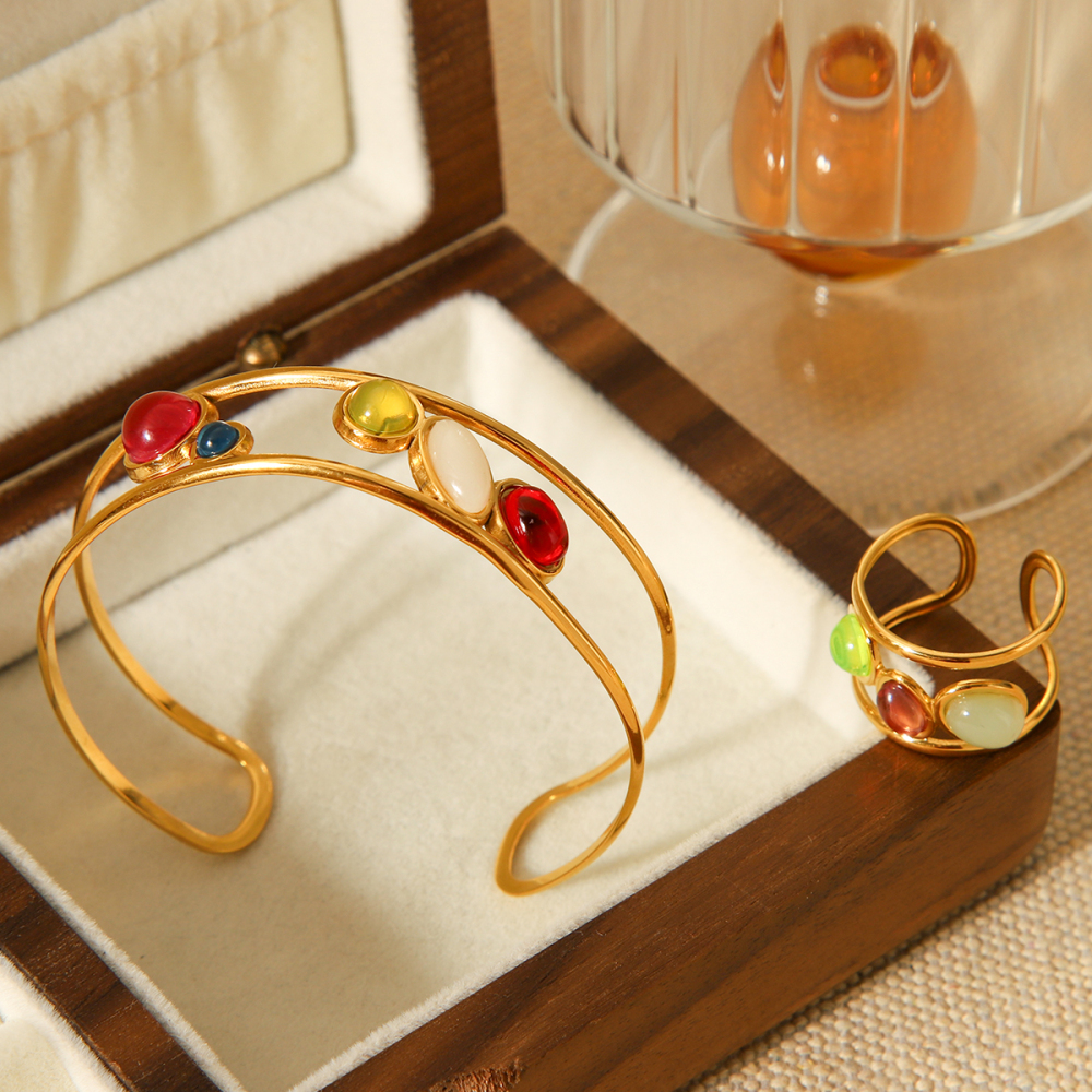 Bracelet Pour Femme En Acier Inoxydable Imperméable Avec Pierre Naturelle, Forme Irrégulière, Simple Et Élégant (1 Pièce) h5Image5