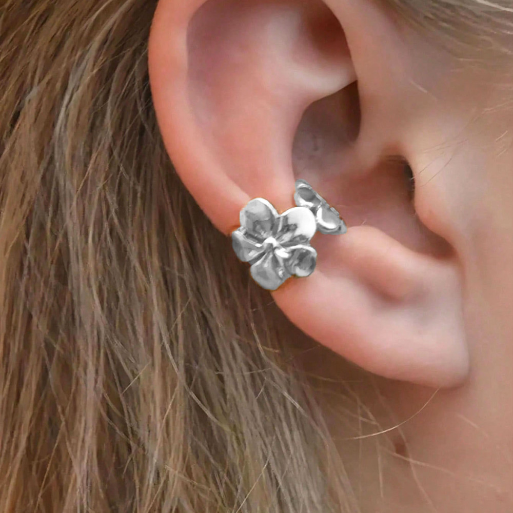 Boucle D'Oreille Manchette Femme Simple En Acier Inoxydable, Imperméable, Couleur Or, Motif Floral (1 Pièce) Image6