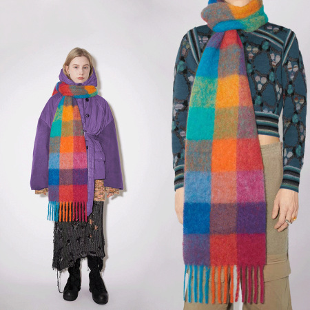 Écharpe d'hiver classique à carreaux en polyester pour femme, 1 pièce