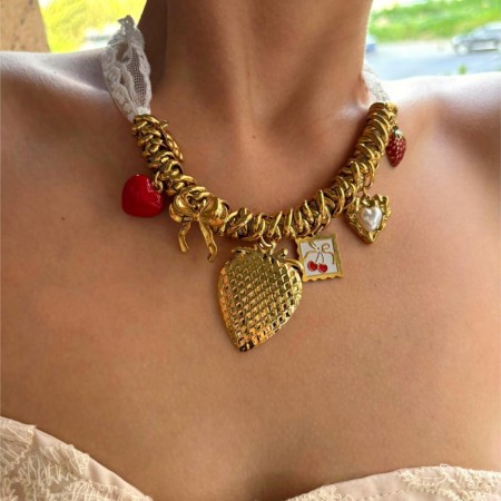 Collier pendentif cœur en acier inoxydable étanche couleur or (1 pièce)