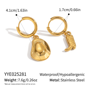 1 Paire De Boucles D'Oreilles Pendantes Pour Femmes, Style Hip-Hop/Rock, En Acier Inoxydable Imperméable Couleur Or. h5 