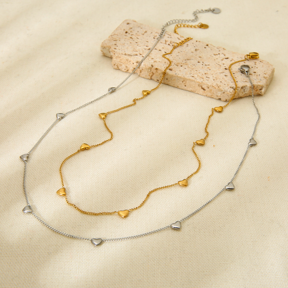 Collier Pour Femme En Acier Inoxydable Imperméable En Forme De Cœur Tridimensionnel, À Monter Soi-Même Image3