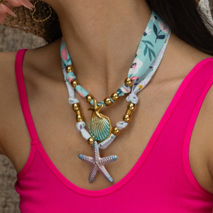 Collier Pendentif En Acier Inoxydable Doré, Style Coquillage Et Étoile De Mer (1 Pièce) h5 Image2