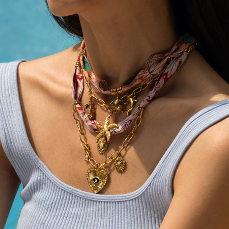 Collier pendentif rétro en forme de cœur, en acier inoxydable étanche, couleur or. 2