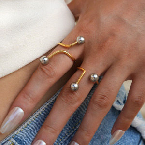 Bague Tendance En Acier Inoxydable Doré, Lignes Simples, Étanche. h5 Image4