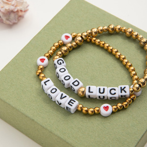 Bracelet Classique À Lettres En Acier Inoxydable Étanche Pour Femme, Orné De Perles (1 Pièce). h5 Image6
