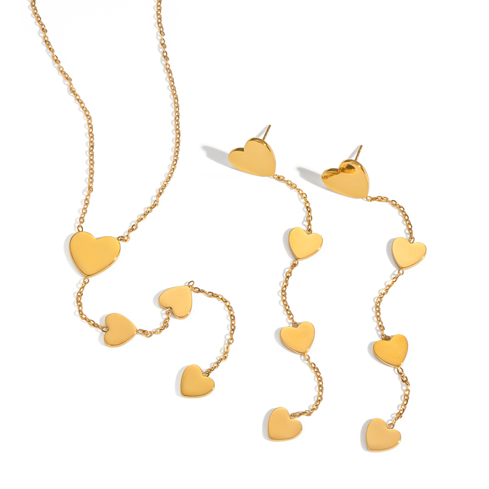 1 Paire De Colliers Simples En Acier Inoxydable Couleur Or Pour Femme Avec Pendentif En Forme De Cœur Image4