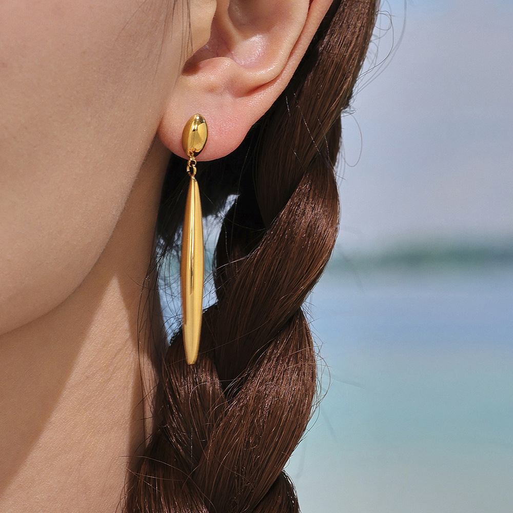 Boucles D'Oreilles Pendantes Modernes Pour Femmes, En Acier Inoxydable Doré, Imperméables, De Forme Irrégulière (1 Paire). Image5