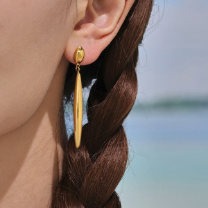 Boucles D'Oreilles Pendantes Modernes Pour Femmes, En Acier Inoxydable Doré, Imperméables, De Forme Irrégulière (1 Paire). h5 Image5
