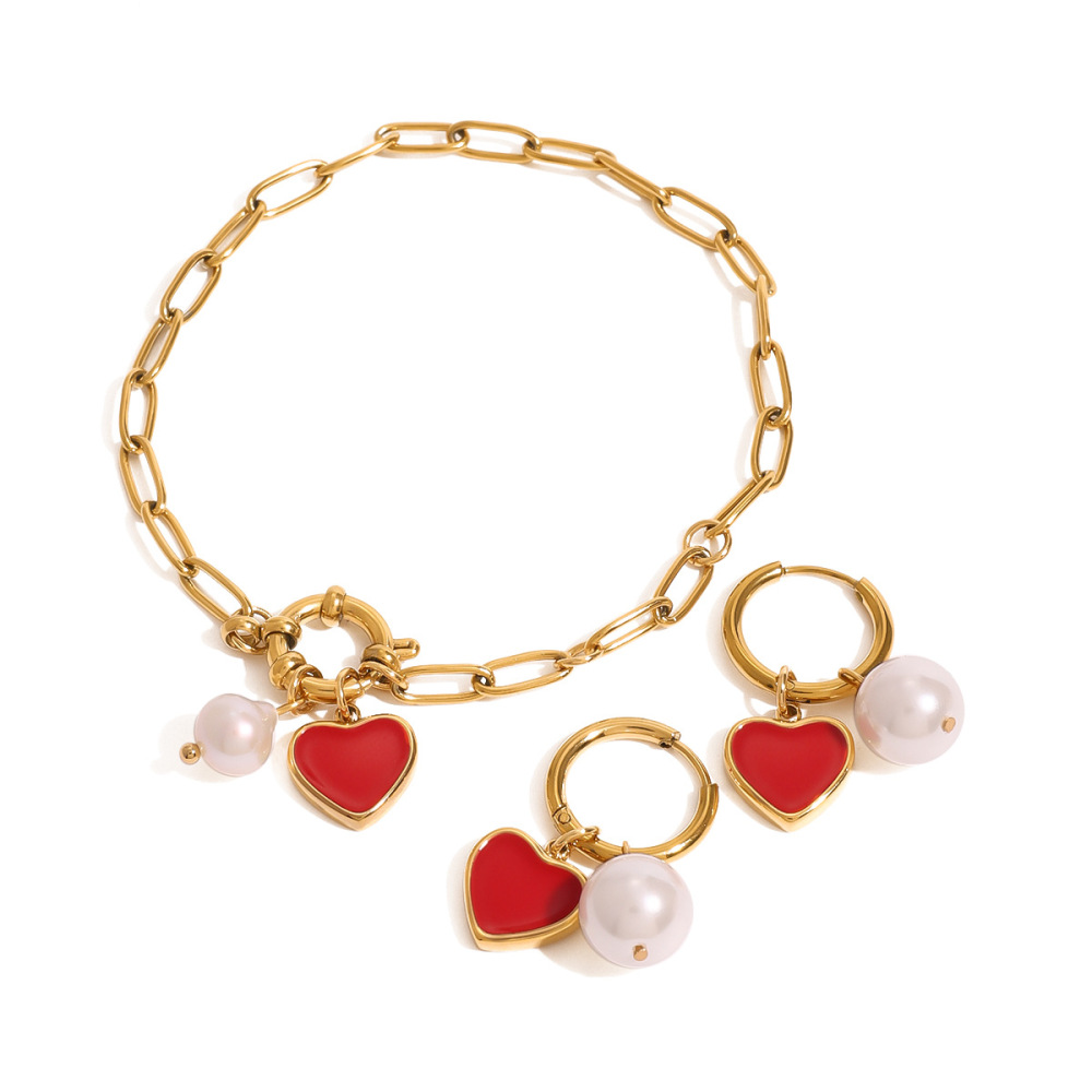 Bracelet À Breloques Romantique En Forme De Cœur, En Acier Inoxydable Étanche, Couleur Or (1 Pièce). Image5