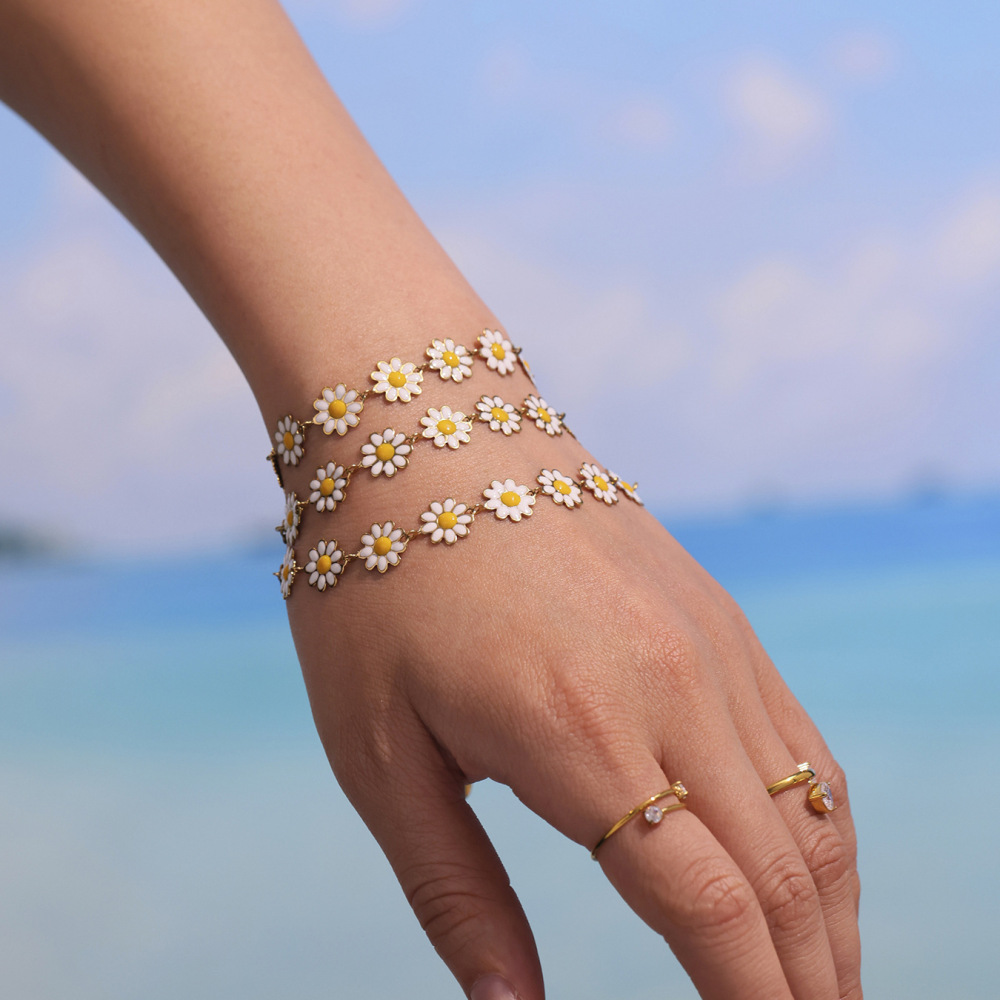 Ensemble De Colliers Pour Femmes Sweet Daisy En Acier Inoxydable Étanche Couleur Or (1 Pièce) Image3