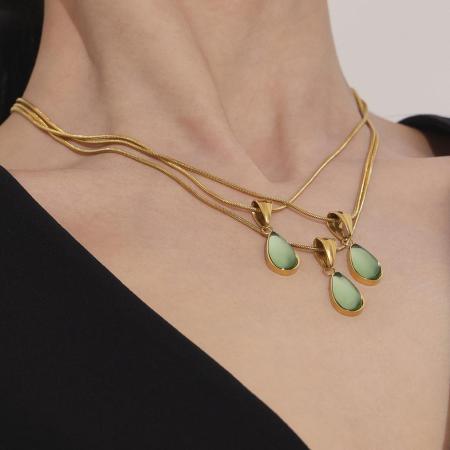 Collier pendentif femme en acier inoxydable doré, orné d'une goutte de verre (1 pièce)