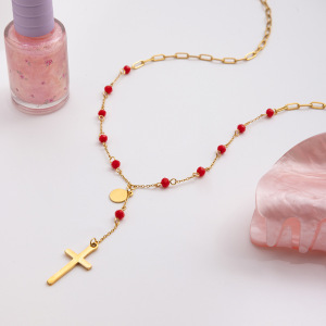 Collier Pendentif Croix Personnalisé En Acier Inoxydable Étanche Couleur Or Pour Femme (1 Pièce) h5 Image5