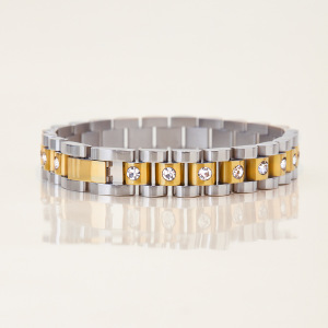 Bracelet Chaîne Classique Patchwork En Acier Inoxydable Étanche Couleur Or Pour Femme (1 Pièce) h5 Image6