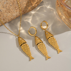 Collier Pendentif Femme Simple Et Décontracté En Acier Inoxydable, Couleur Or, Motif Poisson. h5 Image2