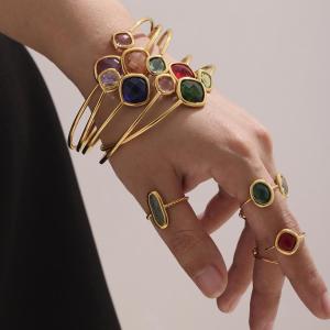 1 Paire De Bracelets Rectangulaires Luxueux En Acier Inoxydable, Étanches, Couleur Or, Pour Femmes h5 Image8