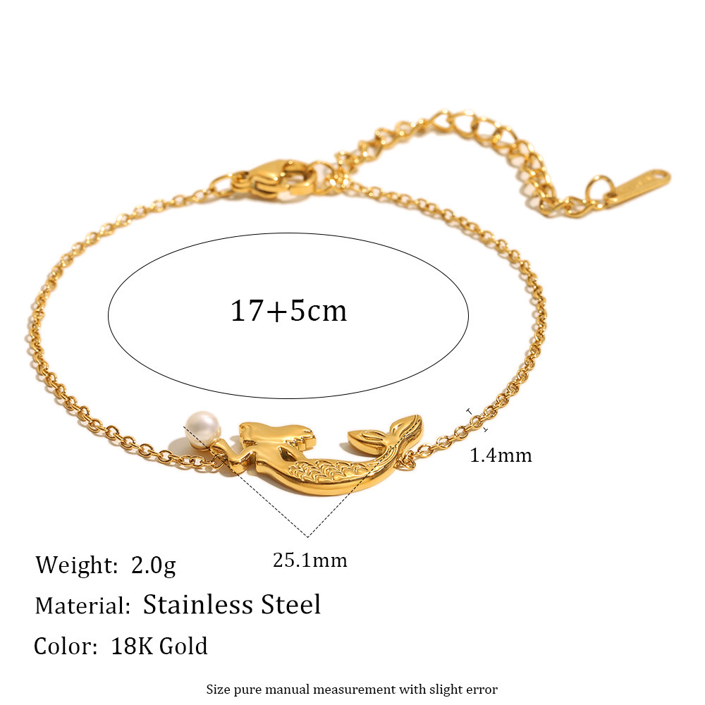 Bracelet À Breloques Pour Femme, En Acier Inoxydable, Couleur Or, En Forme De Sirène (1 Pièce). 