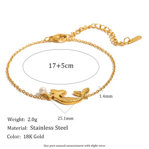 Bracelet À Breloques Pour Femme, En Acier Inoxydable, Couleur Or, En Forme De Sirène (1 Pièce). h5 
