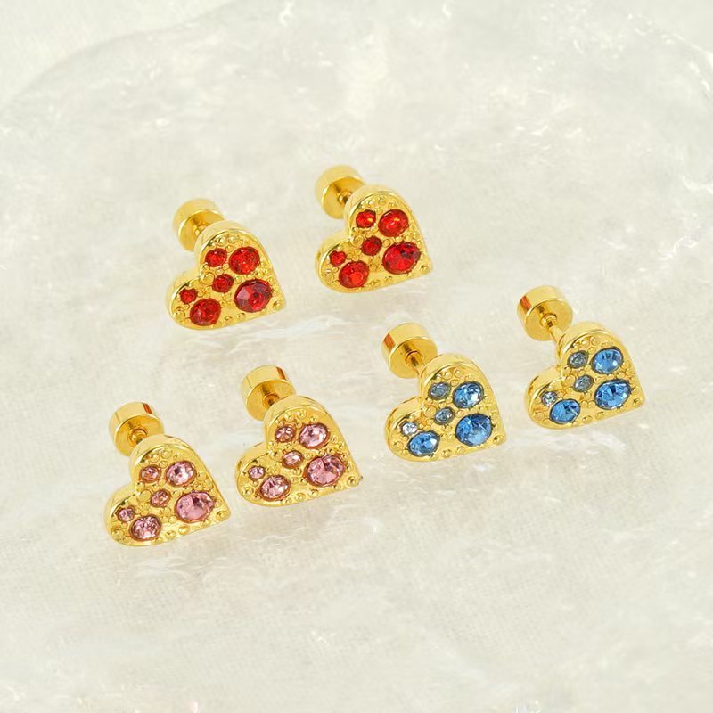 1 Paire De Boucles D'Oreilles À Tige En Acier Inoxydable Plaqué Or  Pour Femme, Série Simple Daily Heart Image4