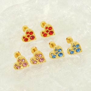 1 Paire De Boucles D'Oreilles À Tige En Acier Inoxydable Plaqué Or  Pour Femme, Série Simple Daily Heart h5 Image4