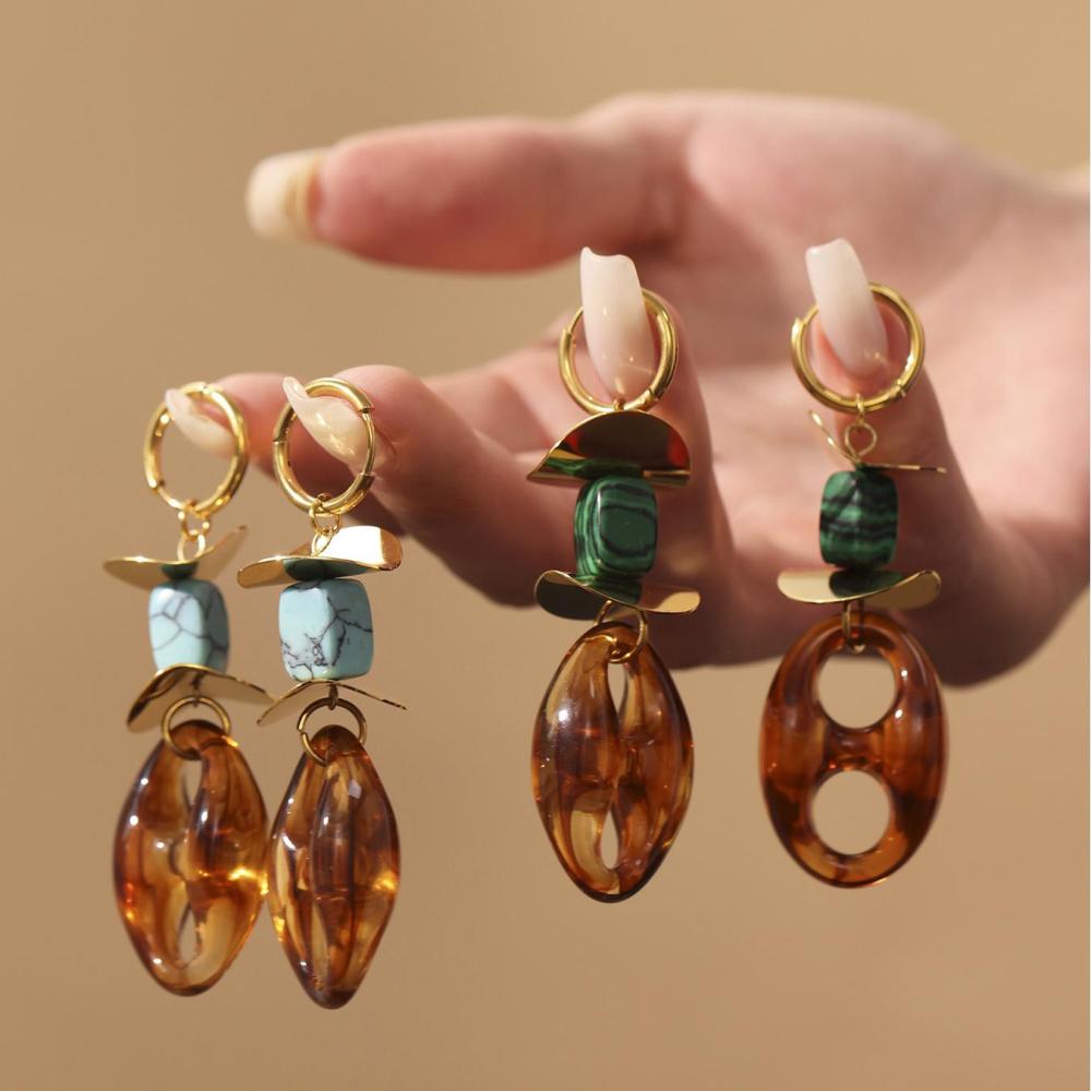 1 Paire De Boucles D'Oreilles Pendantes Rétro Ovales Irrégulières En Acier Inoxydable, Couleur Or, Étanches Image7